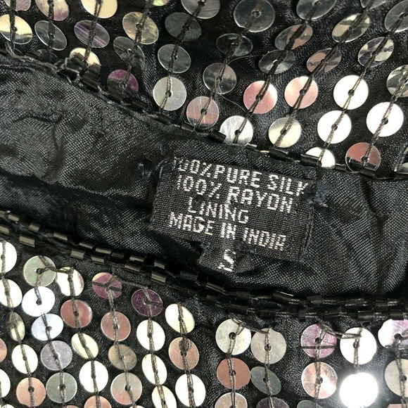 Vintage Laurence Kazar Sequined Top Black Silk - Picture 2 of 9